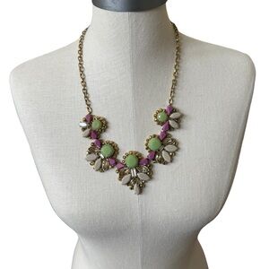 J. Crew Floral Necklace with Pink and Green Accents
